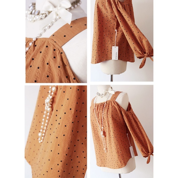 Spice PolkaDot Retro 100% Cotton Cold Shoulder Top - Picture 6 of 8